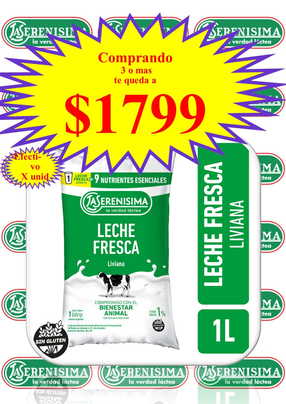LECHE DESCREMADA 1% EN SACHET X 1L LA SERENISIMA